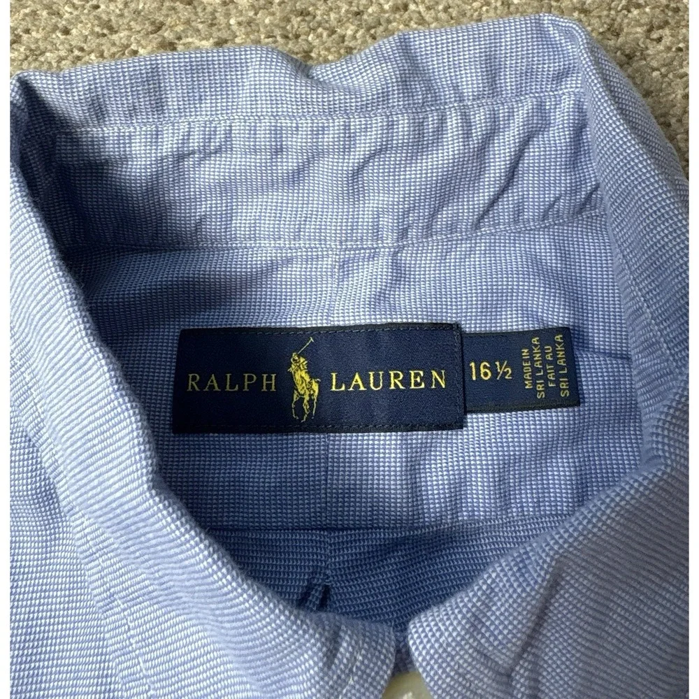 Polo Ralph Lauren Mens Large 16.5 Button Down Shirt Houndstooth Blue Cotton